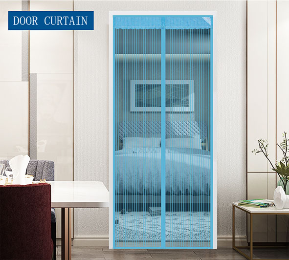 Screen series 2020 new curtains-striped magnetic soft yarn door curtains Blue